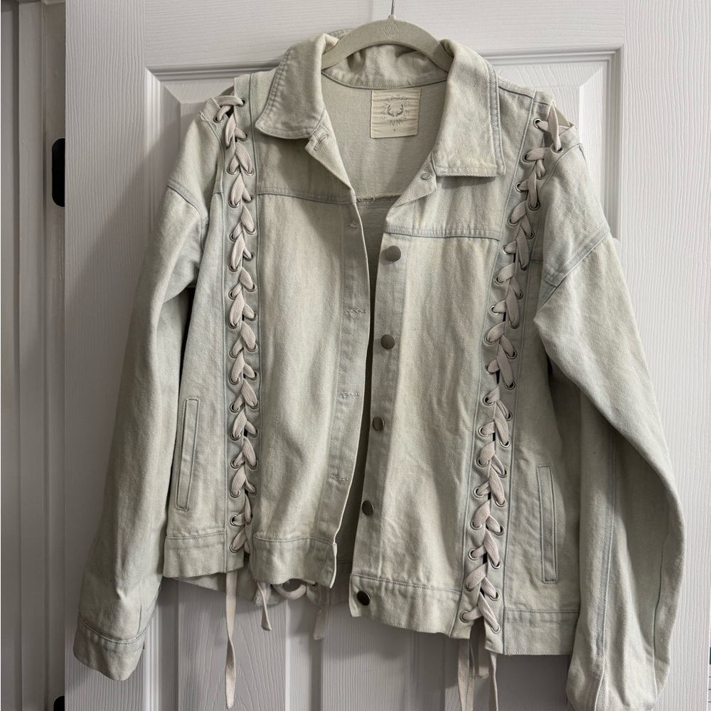 Fantastic Fawn Denim Jacket with Lace Accents